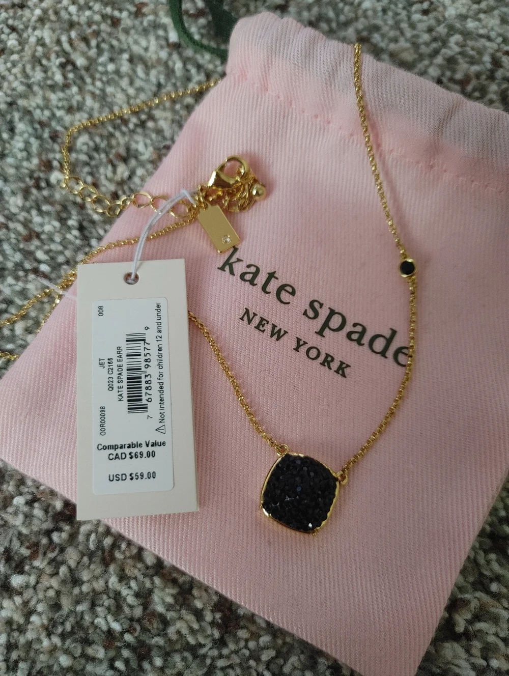New Kate Spade New York black and gold necklace